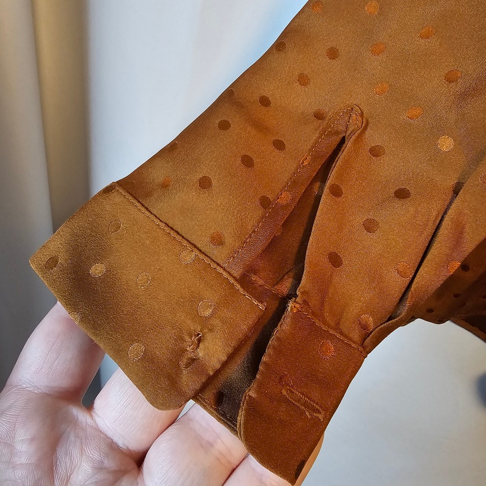 Sezane Silk Polka Dot Blouse Women 36 Rust Brown French Chic Quiet Luxury DESC - Picture 3 of 11